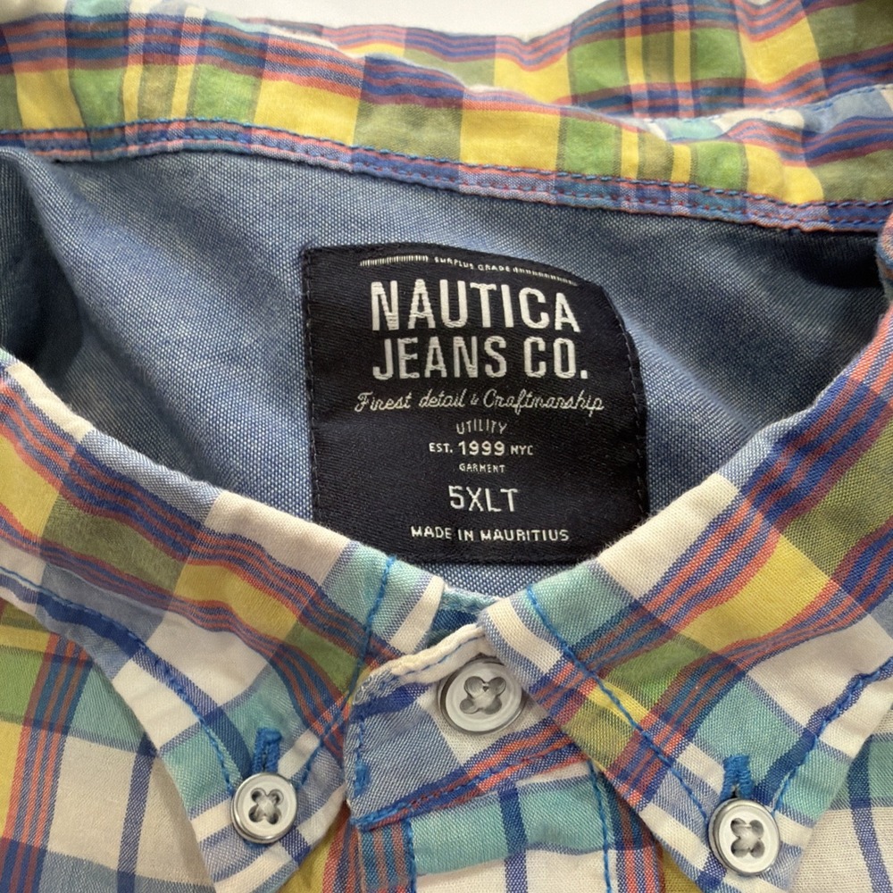 Nautica Men Shirt Large Plaid Linen Blend Button Up Short SleeveEaster 5xlt 512 - Picture 8 of 8